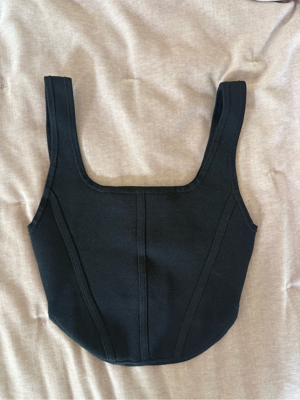 Babaton Black Ribbed Square-Neck Crop Top